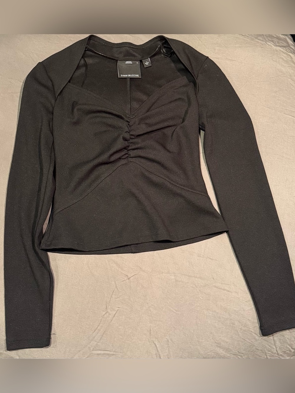 C/MEO Collective Black Long-Sleeve Ruched Front Tee